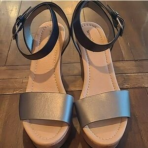 Seven Dials Black and Chrome Women's Wedges